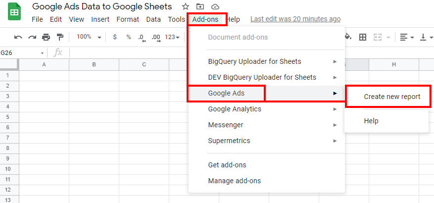 Ads to Google Sheets Native Add On