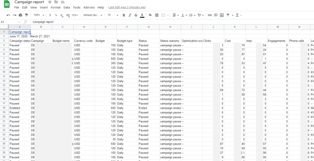 Google Sheets Exported Report