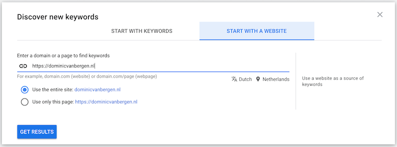 concurrentie zoekwoorden vinden via  google ads keyword planner