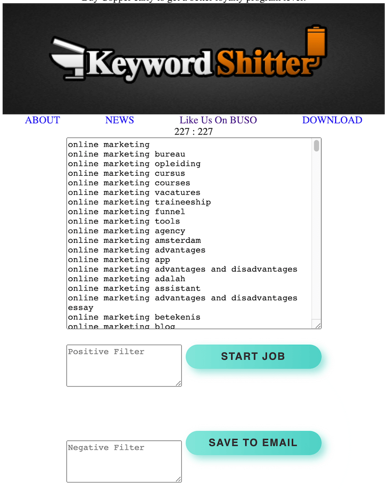 Keyword Shitter helpt met autocomplete suggesties van google vinden